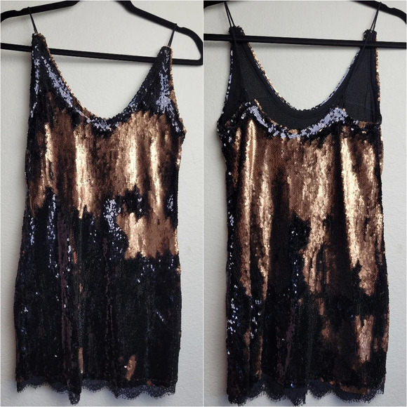 NWT FREE PEOPLE Seeing Double sequin Slip Dress in Black Size Small - Picture 2 of 9